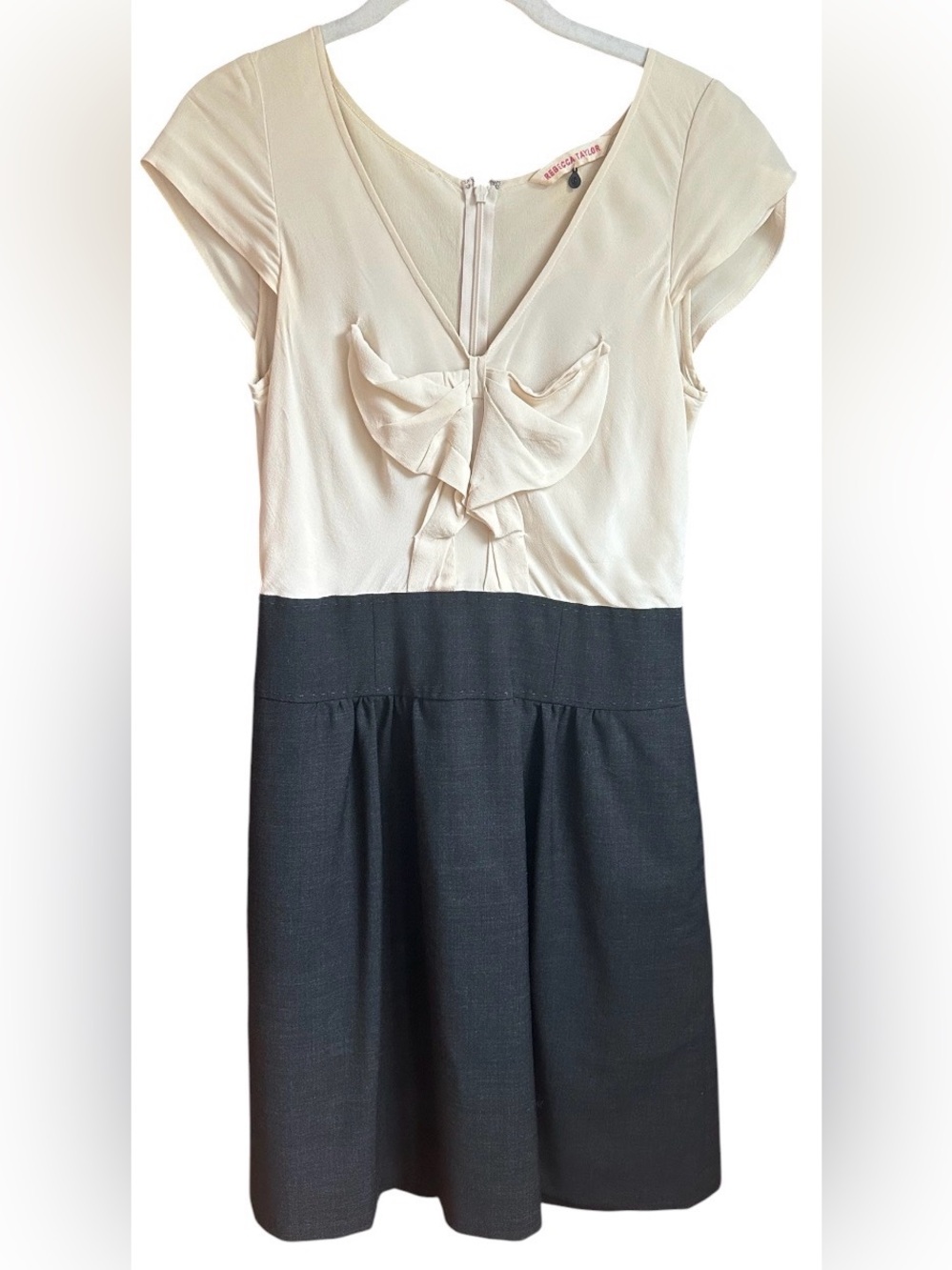 Vintage Rebecca Taylor Colorblock Charcoal/Cream Silk/Wool Dress 6